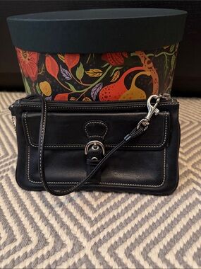 Coach Black Leather Wristlet with Buckle Accent